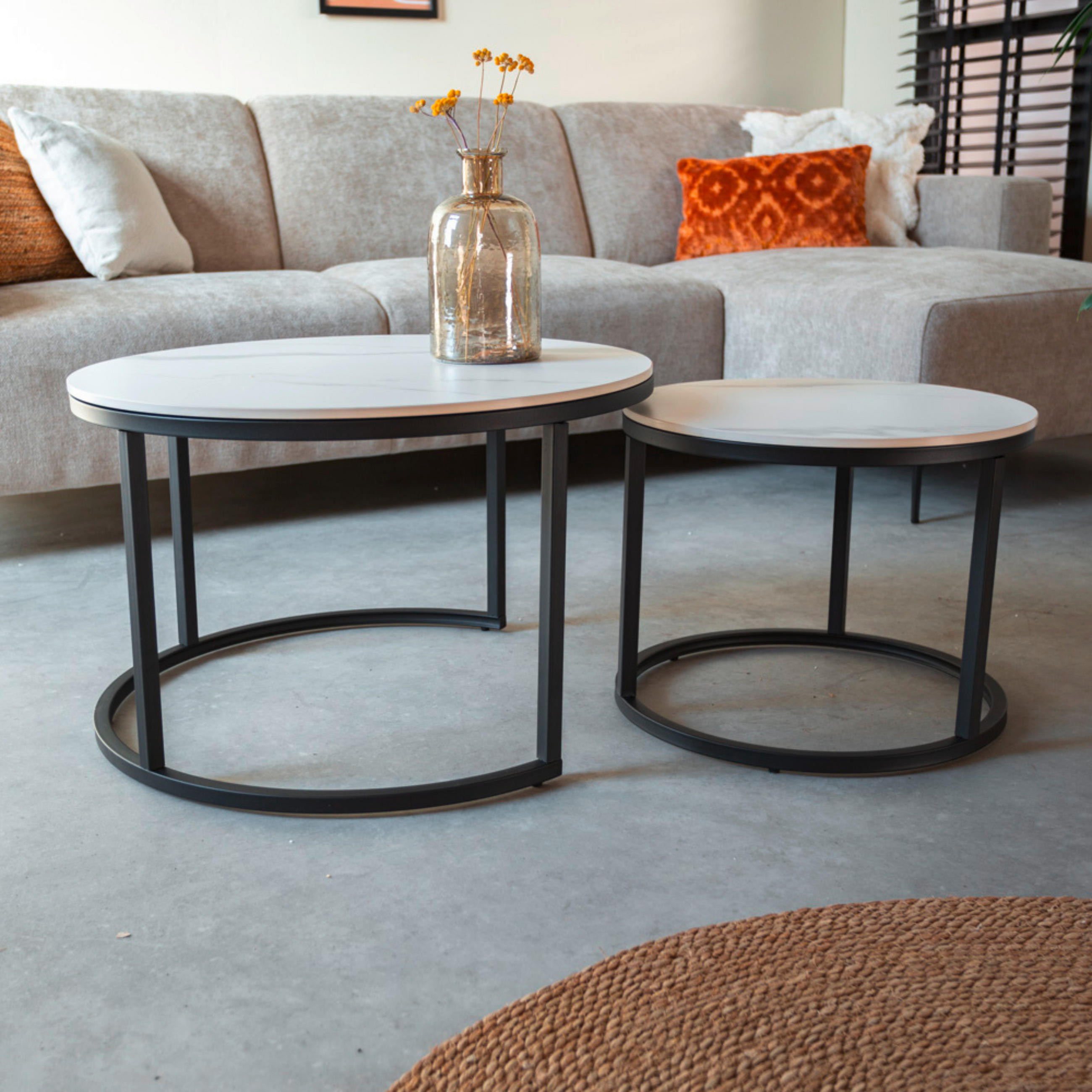COUCHTISCH rund Weiß  - Schwarz/Weiß, MODERN, Stein/Metall (68/43/68cm) - MID.YOU