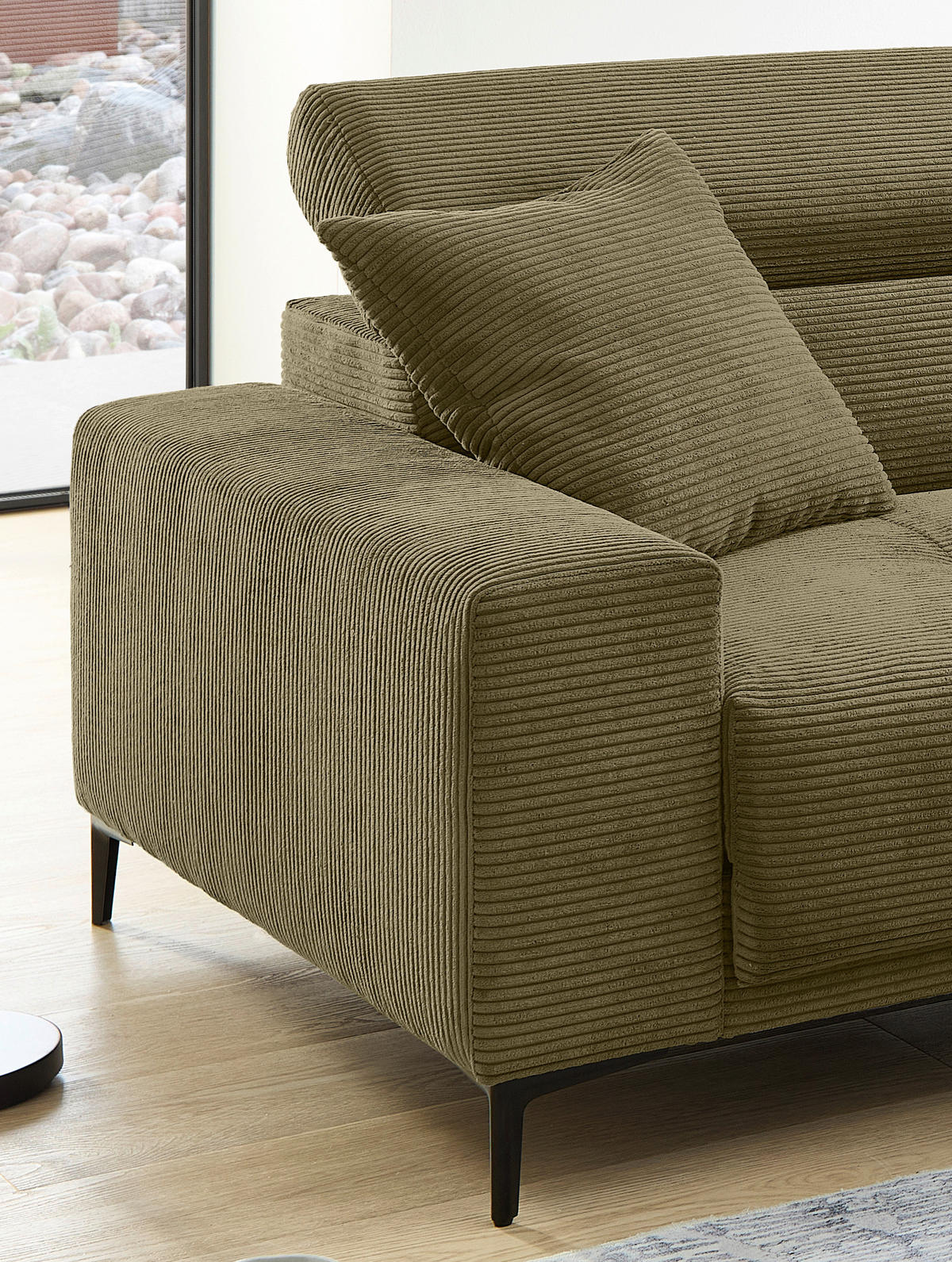 ECKSOFA Cord Olivgrün  - Schwarz/Olivgrün, Basics, Textil/Metall (250/183cm) - Livetastic