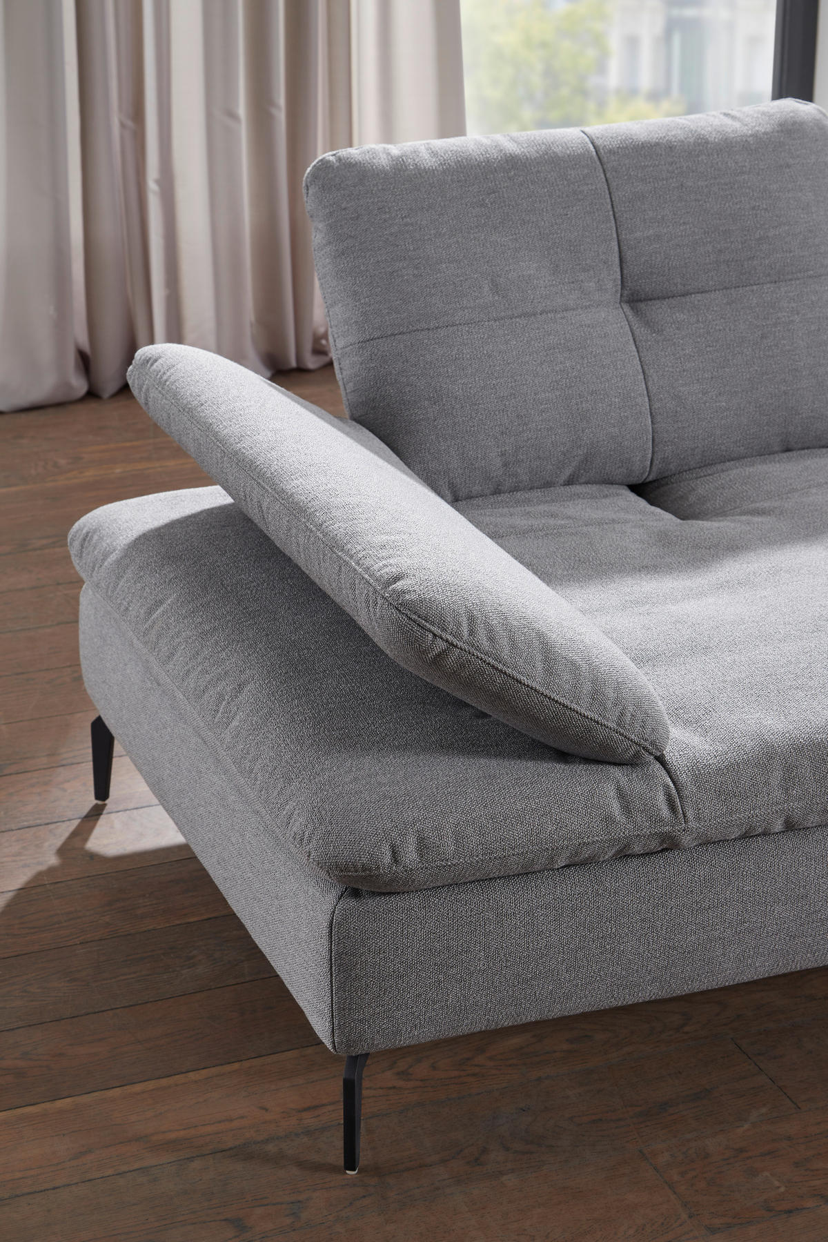 ECKSOFA Hellgrau Flachgewebe  - Hellgrau/Schwarz, Design, Textil/Metall (344/159cm) - Chilliano