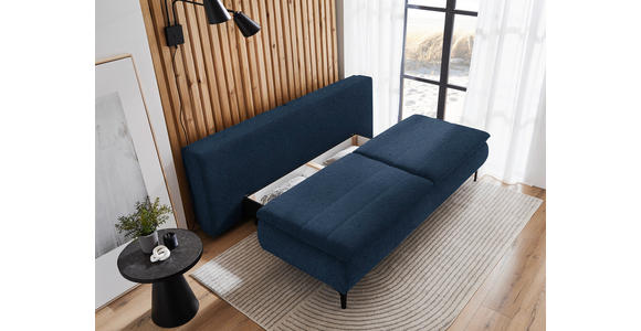 BOXSPRINGSOFA Flachgewebe Dunkelblau Rückenkissen, Bettkasten, Schlaffunktion, Rücken echt  - Dunkelblau, KONVENTIONELL, Textil/Metall (204/93/100cm) - Novel
