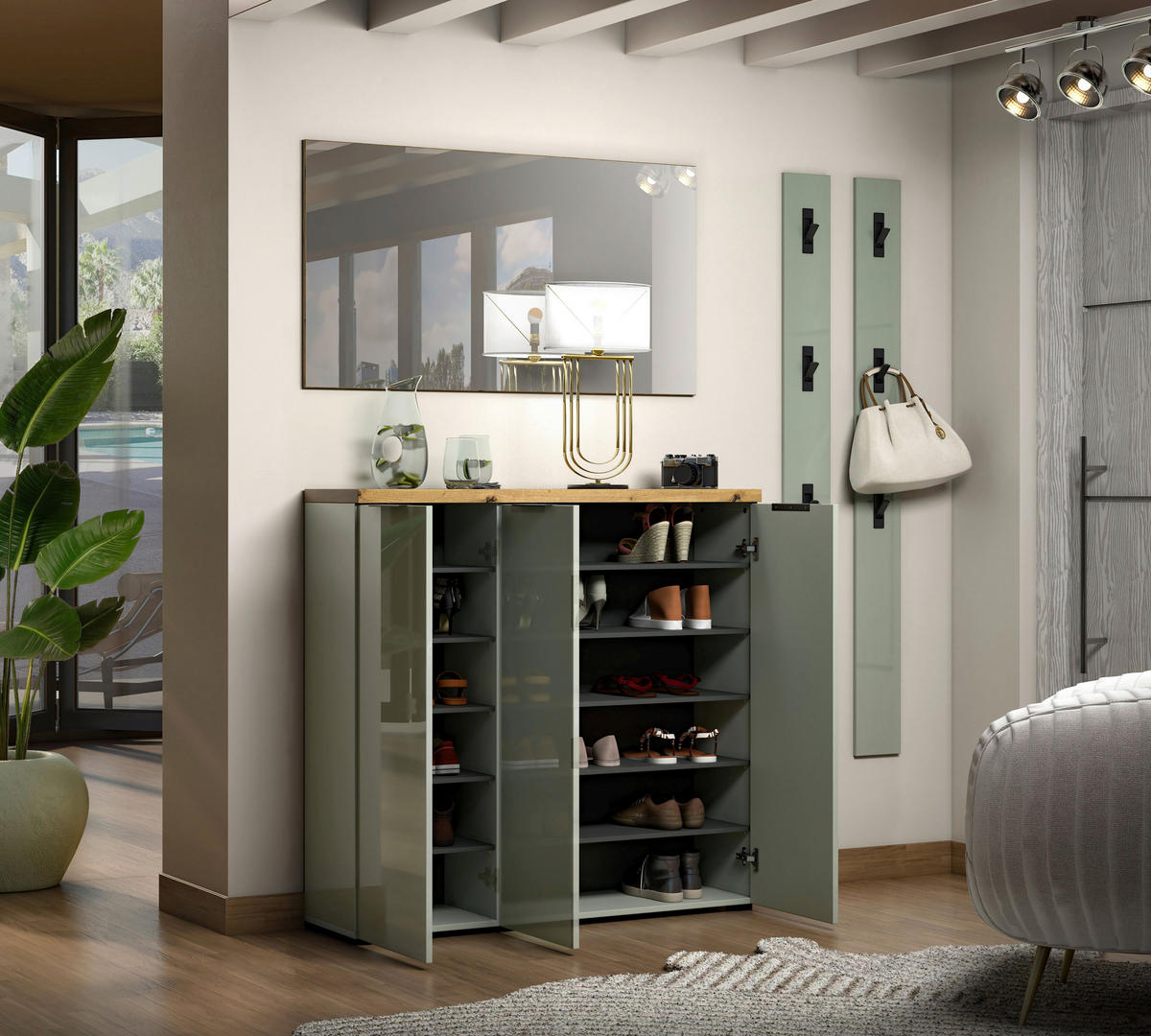 SCHUHSCHRANK Idea  in 120/115/34 cm  - Eichefarben/Schwarz, Design, Holzwerkstoff/Kunststoff (120/115/34cm) - Xora