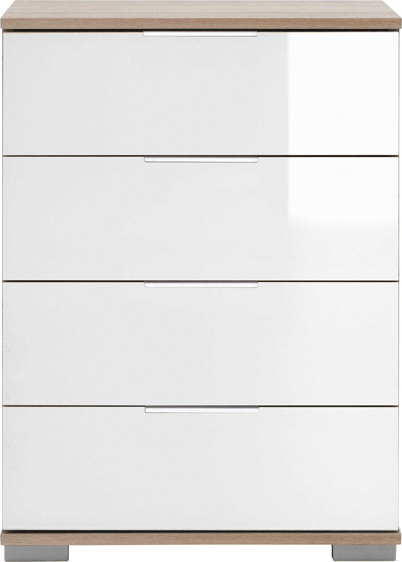 NACHTSCHRANK Weiß, Eichefarben  - Eichefarben/Alufarben, Design, Glas/Kunststoff (52/74/38cm) - Livetastic