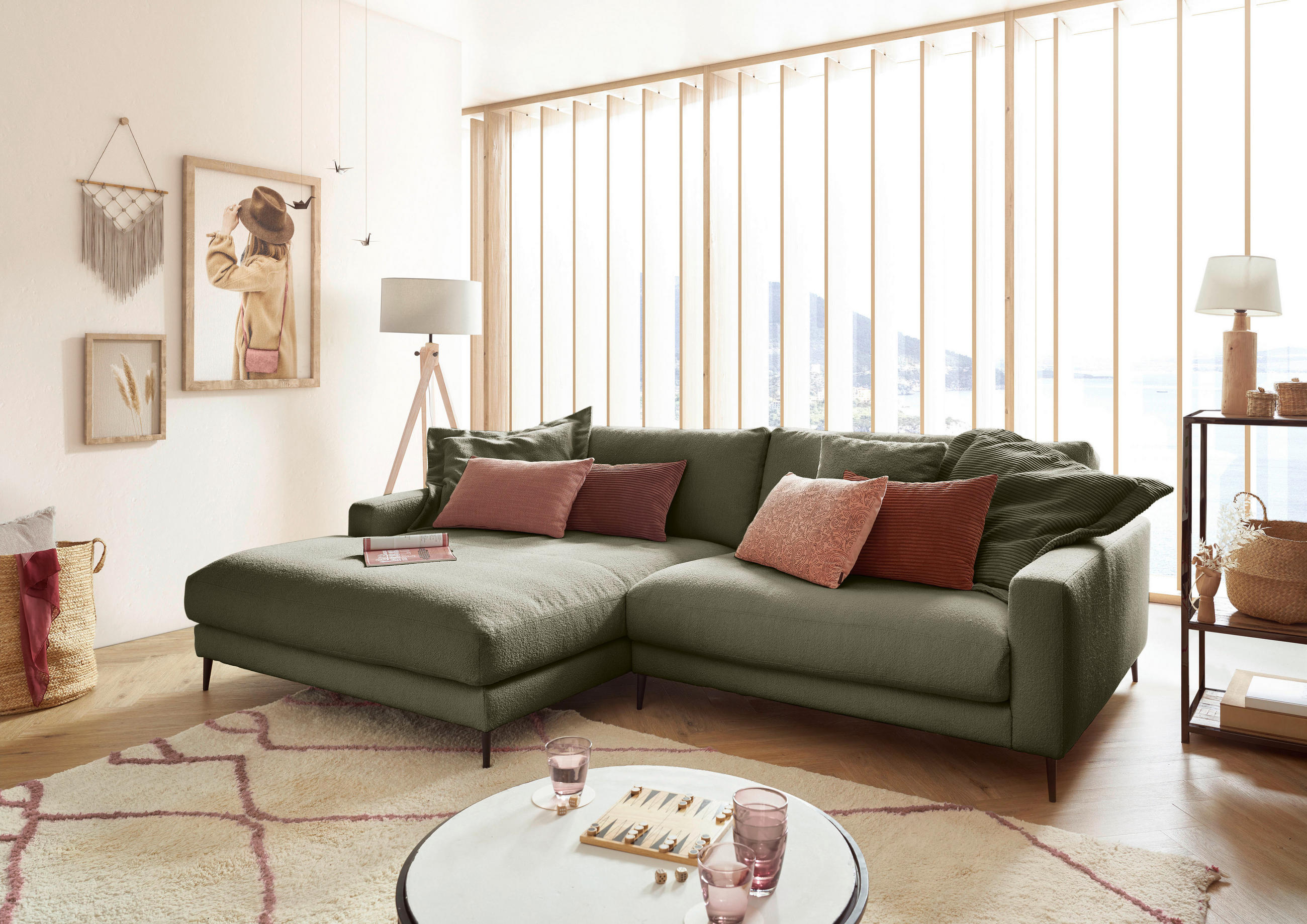 ECKSOFA in Flachgewebe Grün  - Schwarz/Grün, Design, Textil/Metall (190/272cm) - Lomoco