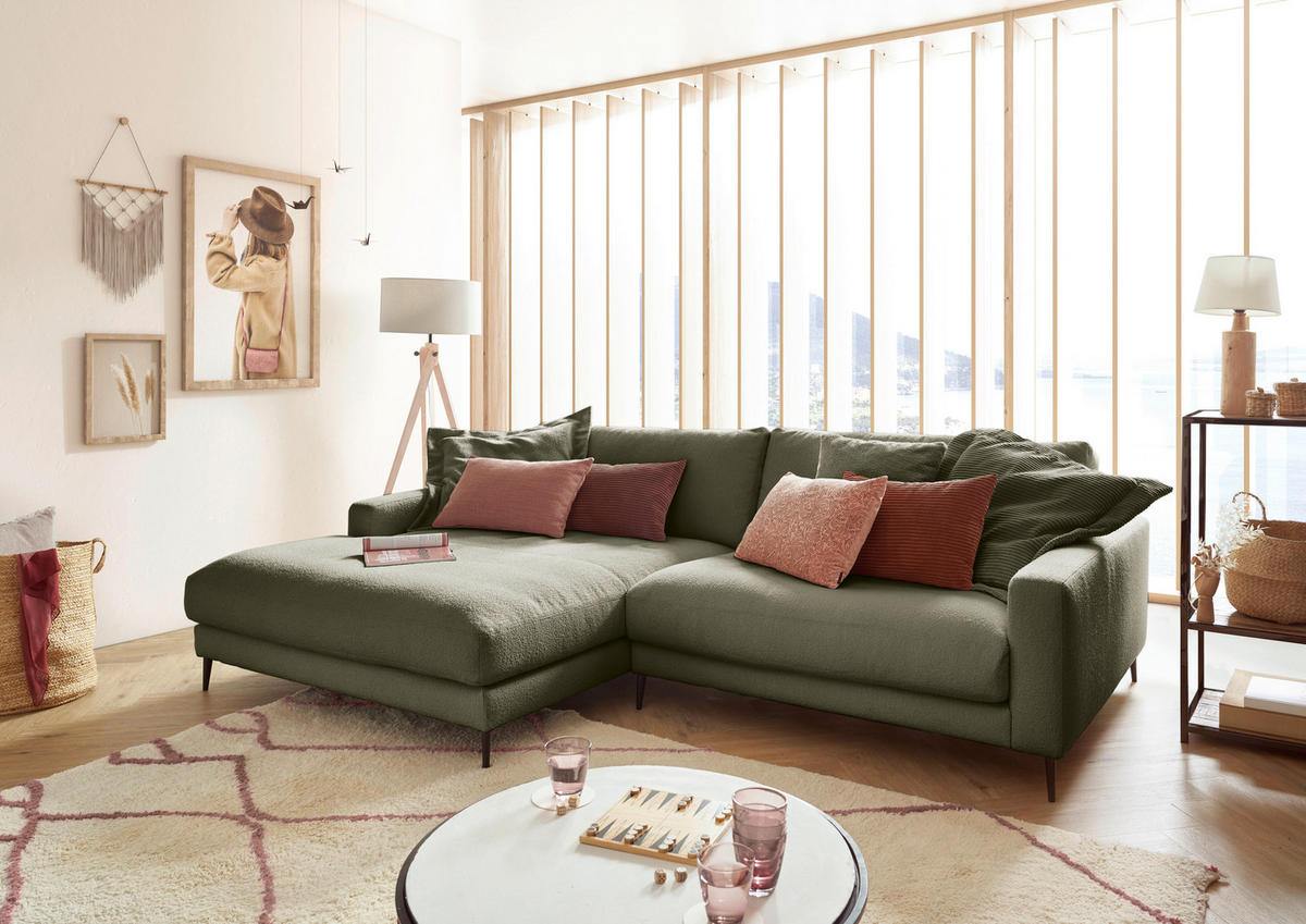 ECKSOFA in Flachgewebe Grün  - Schwarz/Grün, Design, Textil/Metall (190/272cm) - Lomoco