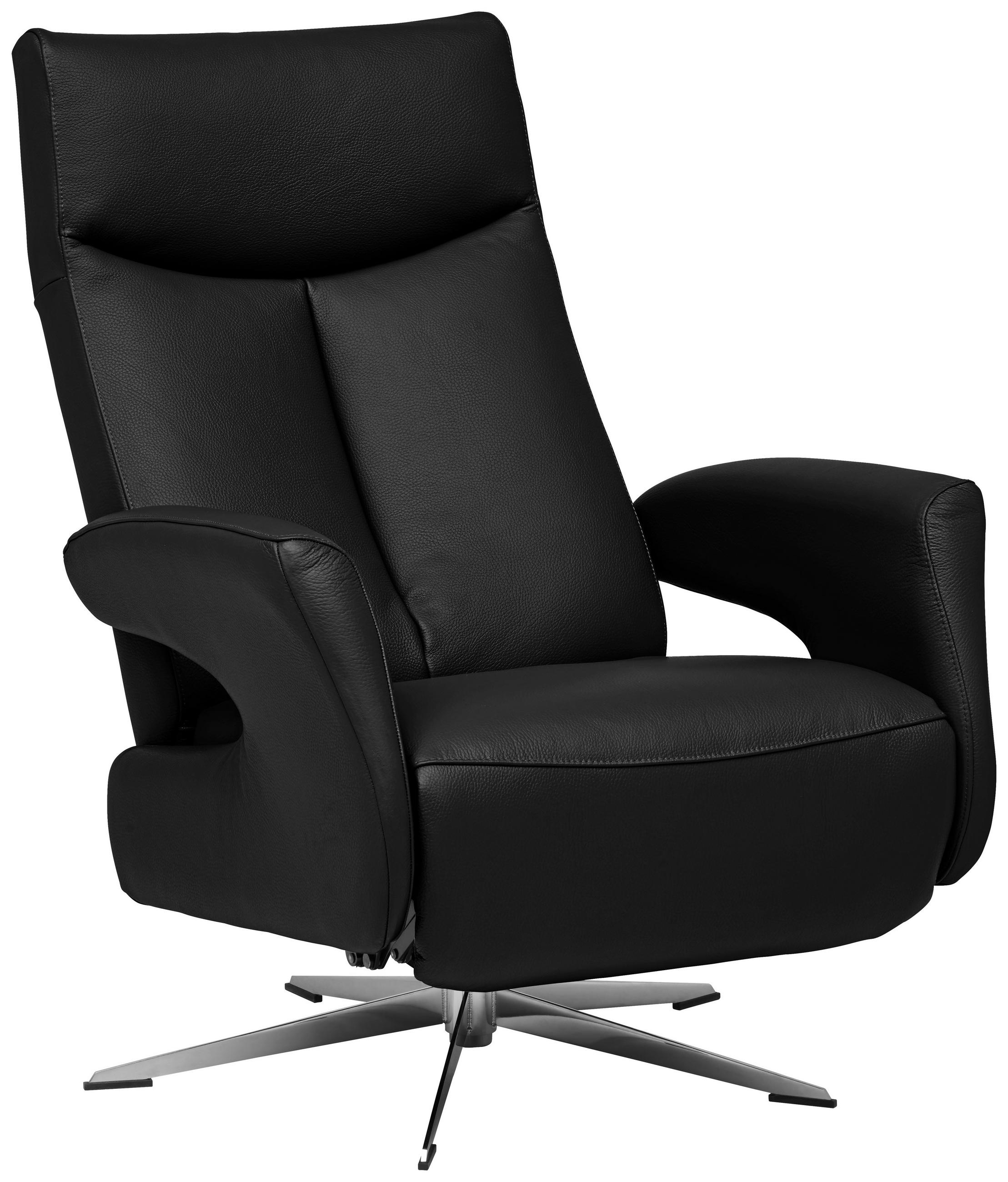 RELAXSESSEL Echtleder Relaxfunktion    - Chromfarben/Schwarz, Design, Leder/Metall (74/105/82cm) - Welnova