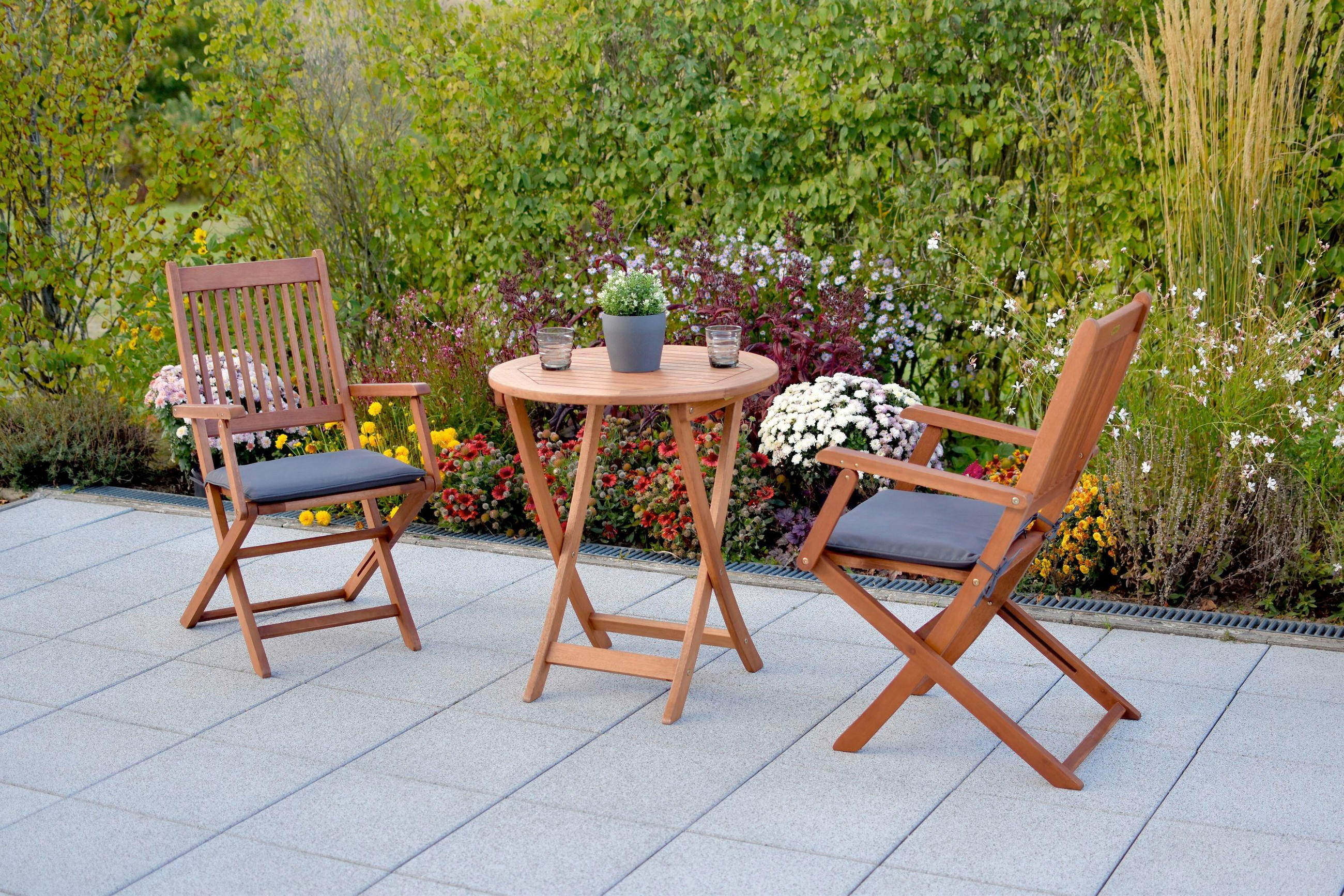 GARTENTISCHGRUPPE EukalyptusholzHartholz  - Eukalyptusholzfarben/Grau, KONVENTIONELL, Holz/Textil - Gardenson