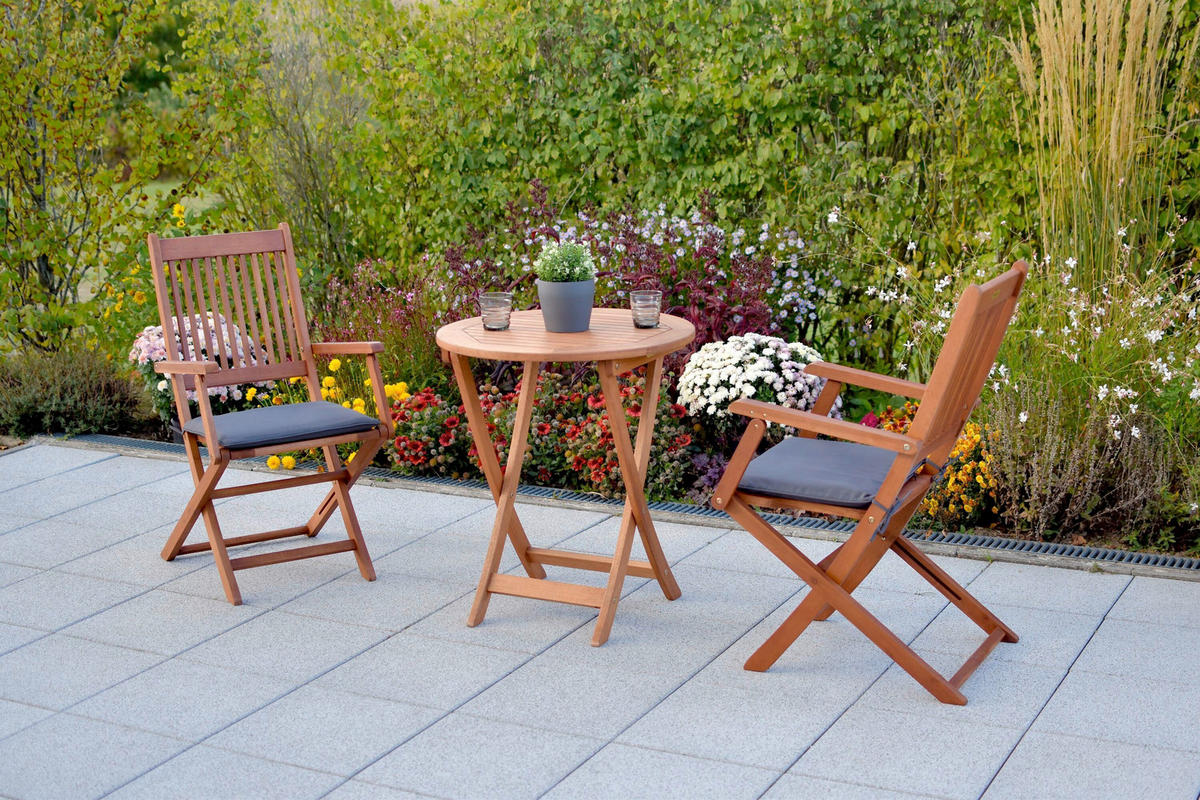 GARTENTISCHGRUPPE EukalyptusholzHartholz  - Eukalyptusholzfarben/Grau, KONVENTIONELL, Holz/Textil - Gardenson