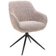 ARMLEHNSTUHL  Sitzfläche 360° drehbar, automatische Rückholfunktion Leinenoptik  - Schwarz/Braun, Design, Textil/Metall (64/84/61cm) - Novel