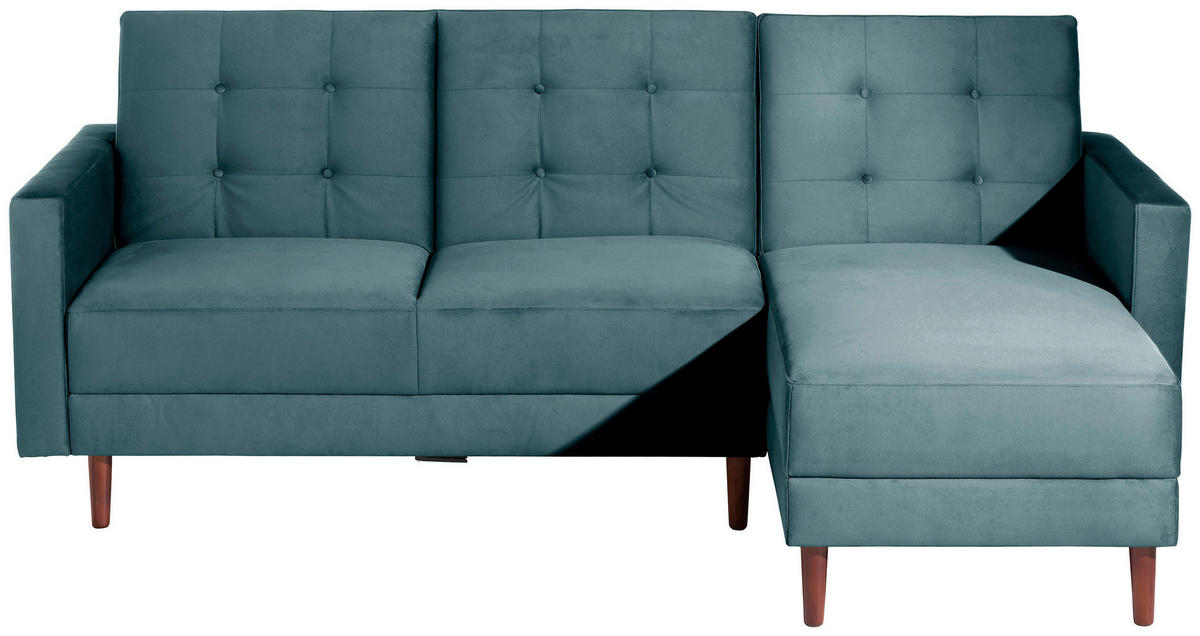 ECKSCHLAFSOFA inkl. Hocker in Blau Textil   - Blau/Eschefarben, Design, Holz/Textil (223/152cm) - Max Winzer