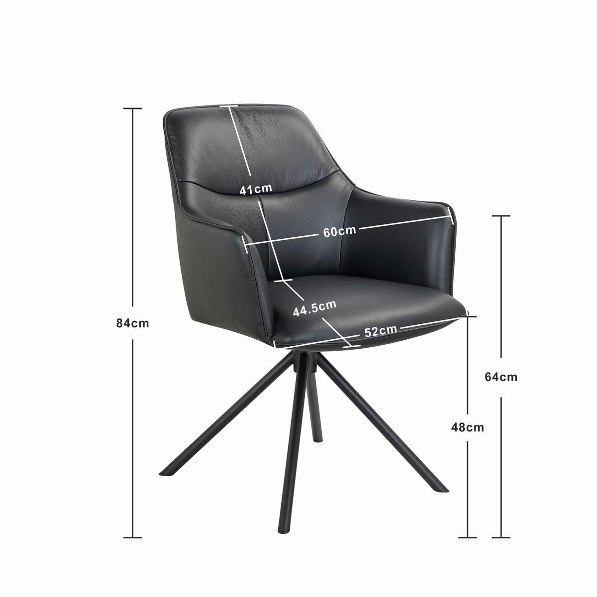 ARMLEHNSTUHL  Sitzfläche 360° drehbar, automatische Rückholfunktion  Echtleder  Schwarz  - Schwarz, Design, Leder/Metall (60/84/64cm) - Novel