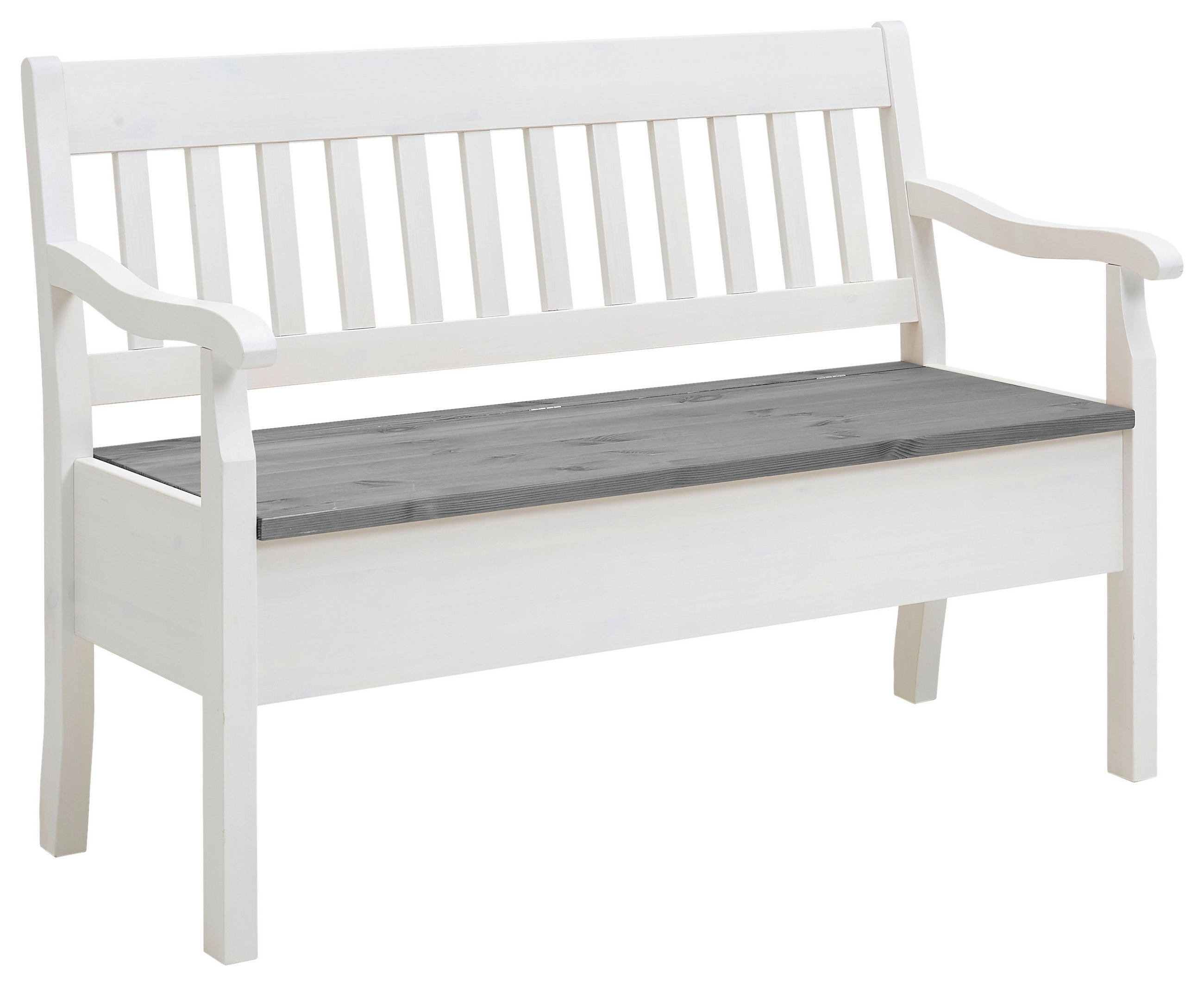 SITZBANK 130/93/58 cm Grau, Weiß Kiefer massiv  - Weiß/Grau, ROMANTIK / LANDHAUS, Holz (130/93/58cm) - Boxxx