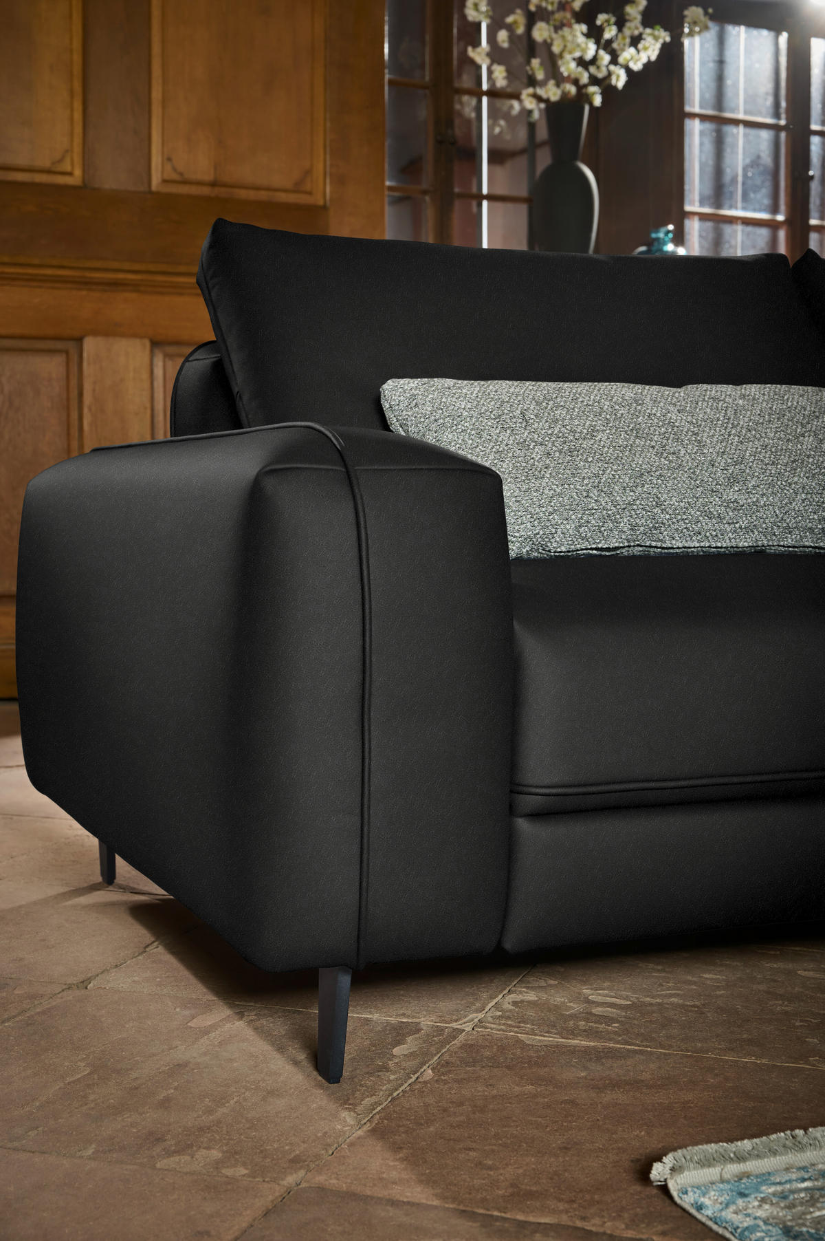 3-SITZER-SOFA  in Echtleder Schwarz   - Anthrazit/Schwarz, Design, Leder/Metall (230/70/109cm) - Johann Jakob