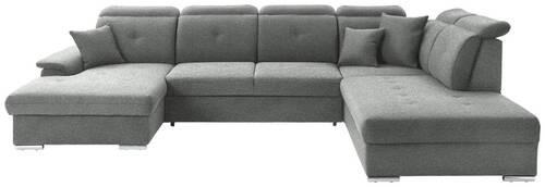 WOHNLANDSCHAFT in Flachgewebe Grau  - Silberfarben/Grau, Design, Kunststoff/Textil (187/365/263cm) - Cantus