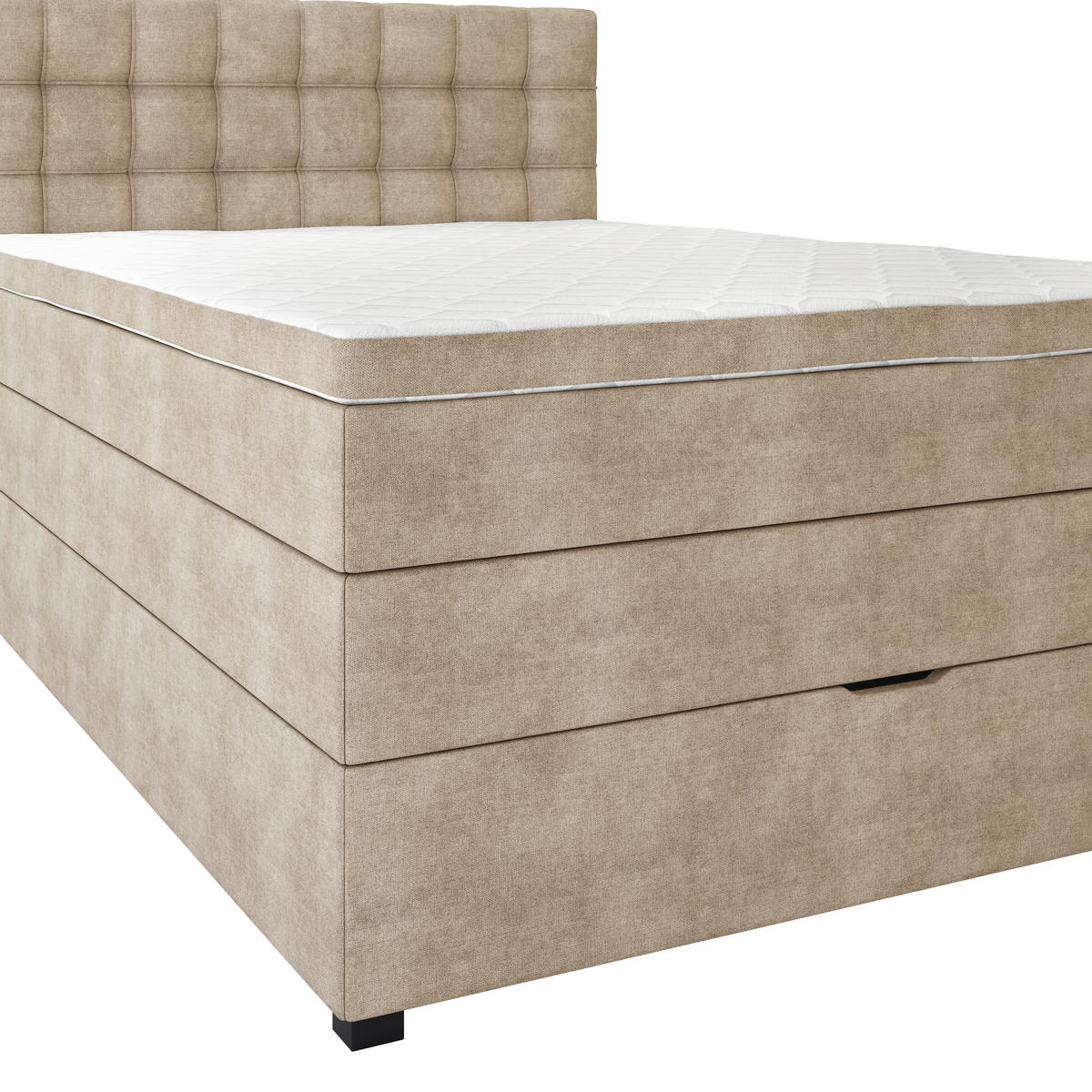 BOXSPRINGBETT 120/200 cm,  in Beige, Matratze, Bettkasten, Topper, H3 = fest  - Beige/Schwarz, KONVENTIONELL, Kunststoff/Textil (120/200cm) - Boxxx