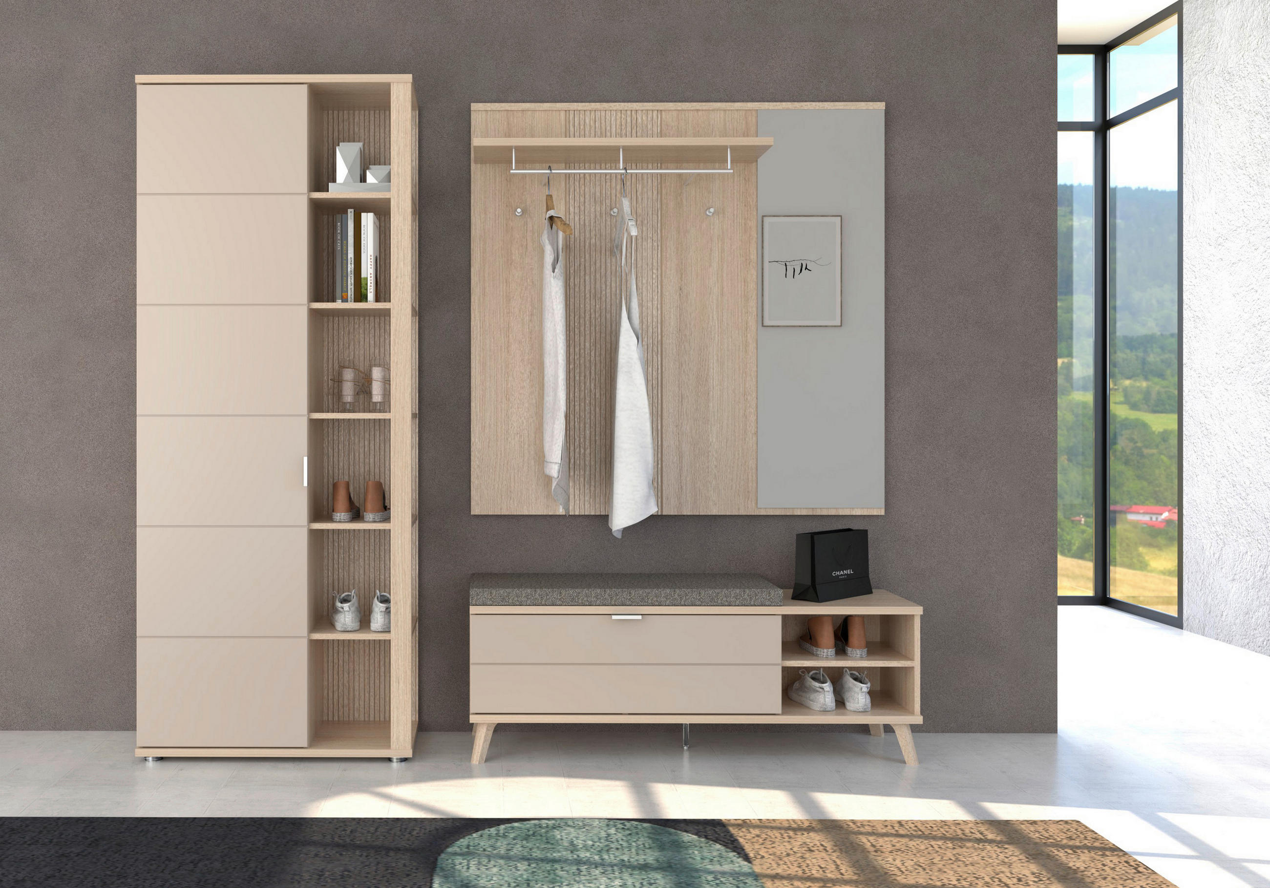 GARDEROBENPANEEL in 130/130/30 cm - Eichefarben, Design, Glas/Holzwerkstoff (130/130/30cm) - Stylife