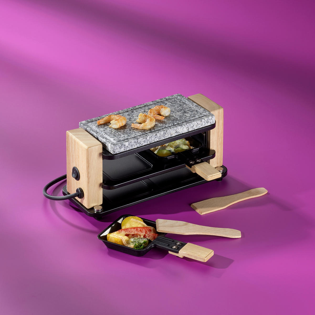RACLETTE-GRILL Bedretto  - Schwarz, Basics, Stein (27/11/13cm) - Kela