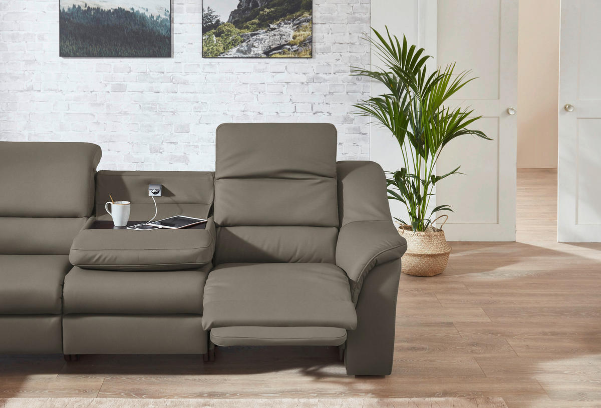 ECKSOFA  in Echtleder Graubraun  260/324 cm  - Graubraun/Schwarz, KONVENTIONELL, Leder/Kunststoff (260/324cm) - Cantus