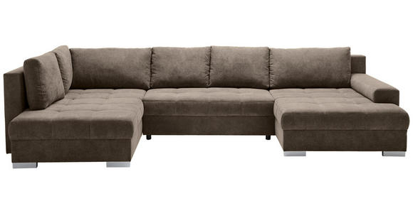 WOHNLANDSCHAFT in Velours Dunkelbraun  - Chromfarben/Dunkelbraun, KONVENTIONELL, Kunststoff/Textil (198/363/170cm) - Hom`in