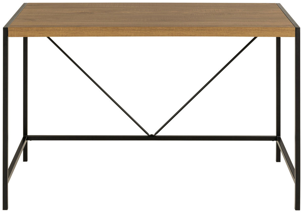 PISALNA MIZA kovina, leseni material črna, barve hrasta  - črna/barve hrasta, Design, kovina/leseni material (120/60/75cm) - MID.YOU