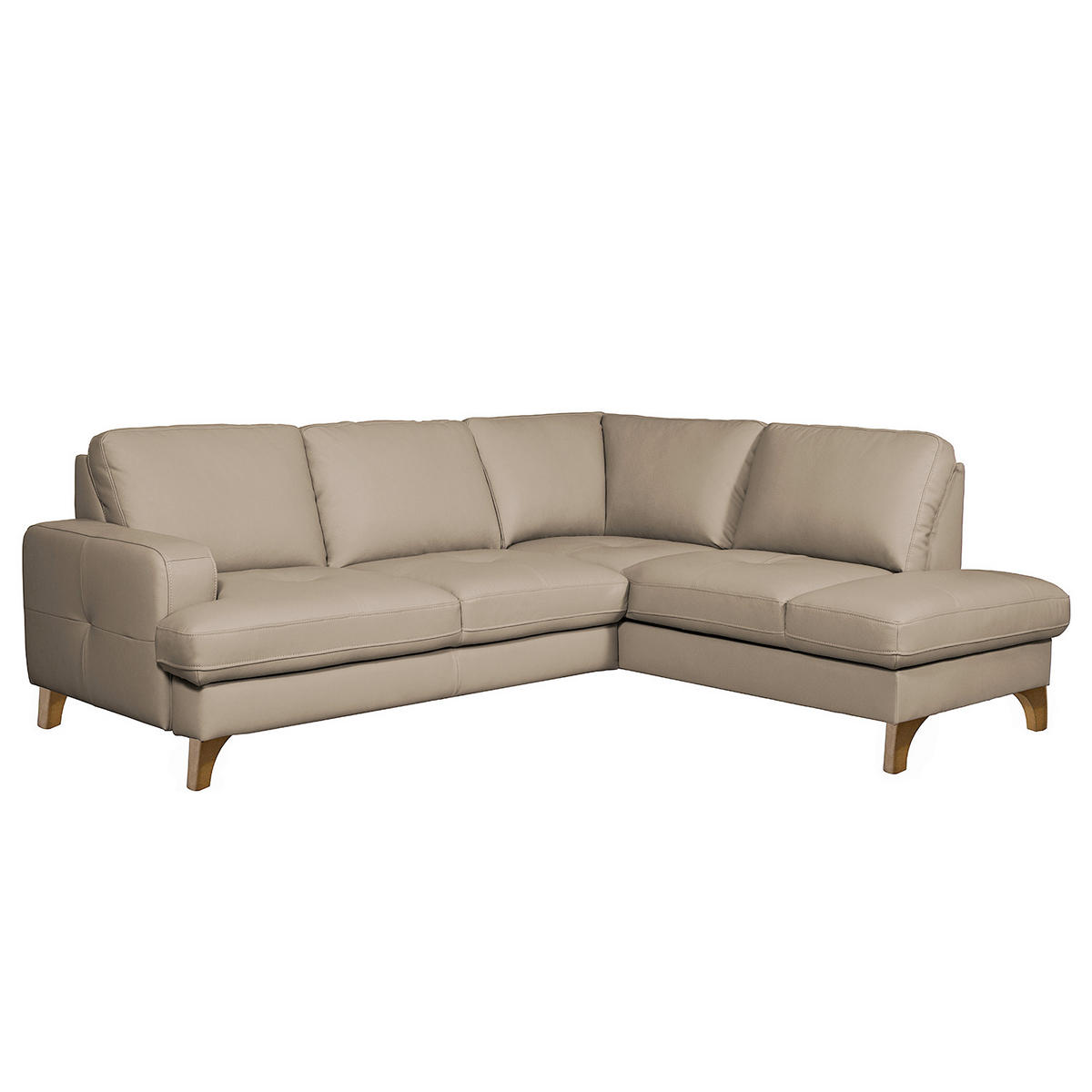 ECKSOFA Hellgrau Echtleder Lederlook  - Buchefarben/Hellgrau, Design, Leder/Holz (234/190cm) - Livetastic