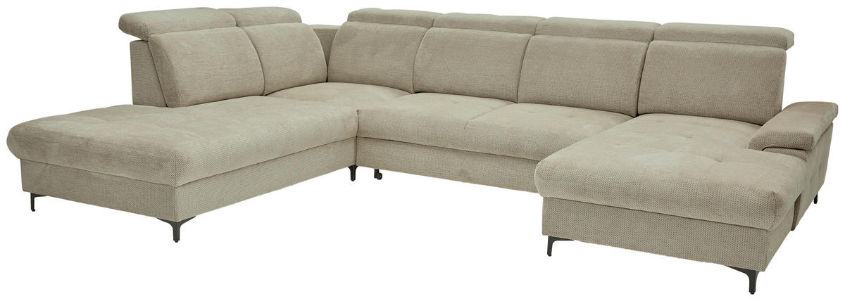 WOHNLANDSCHAFT in Struktur Beigebraun  - Beigebraun/Schwarz, Design, Textil/Metall (270/364/190cm) - Stylife