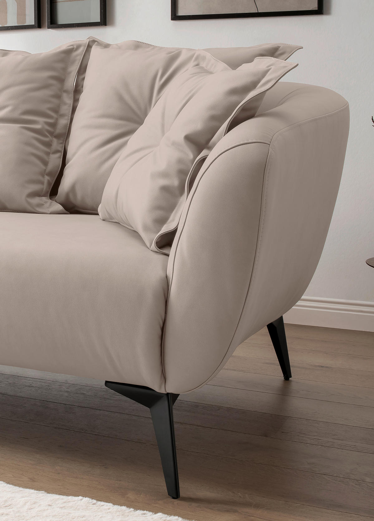 3-SITZER-SOFA in Lederlook Beige  - Beige/Schwarz, Modern, Textil/Metall (236/94/103cm) - Livetastic
