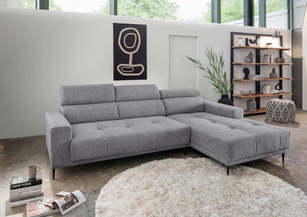 ECKSOFA Dunkelgrau Chenille  - Dunkelgrau/Schwarz, KONVENTIONELL, Textil/Metall (276/188cm) - Livetastic