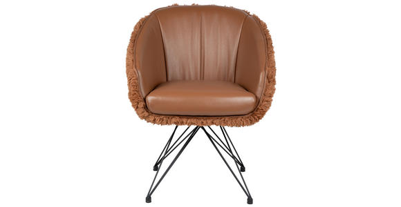 ARMLEHNSTUHL  in Eisen Teddystoff Echtleder pigmentiert  - Cognac/Schwarz, Design, Leder/Textil (59,5/83,5/63,5cm) - Belluti