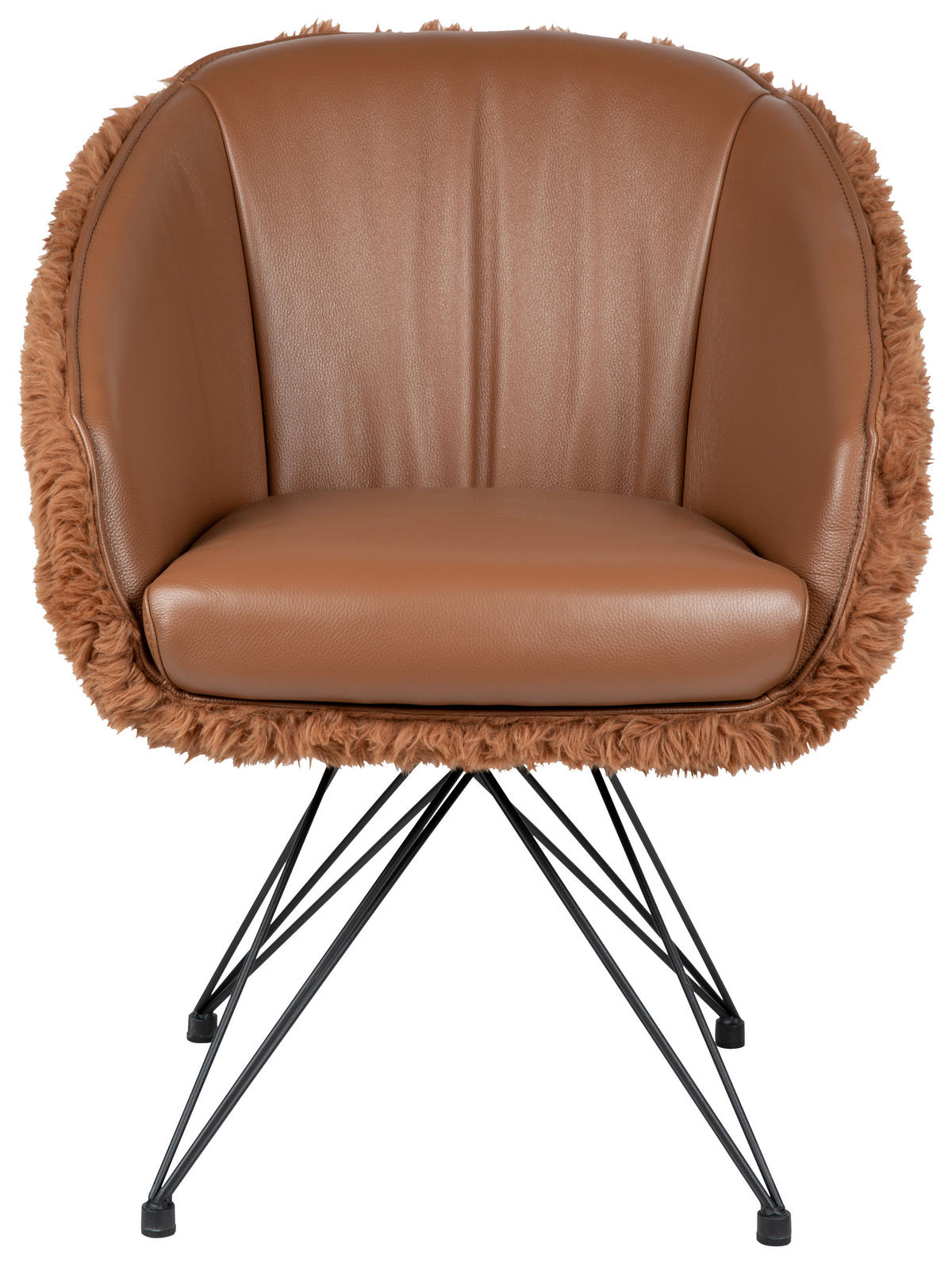 ARMLEHNSTUHL  in Eisen Teddystoff Echtleder pigmentiert  - Cognac/Schwarz, Design, Leder/Textil (59,5/83,5/63,5cm) - Emilio Belluti