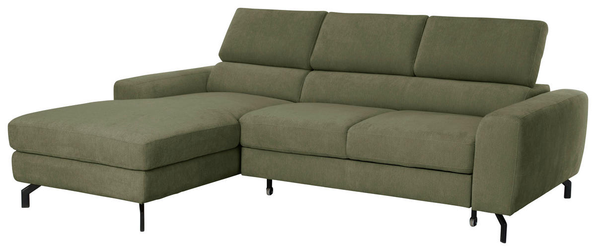 ECKSOFA LARGO in Chenille Grün  177/226 cm  - Schwarz/Grün, Design, Textil/Metall (177/226cm) - Livetastic