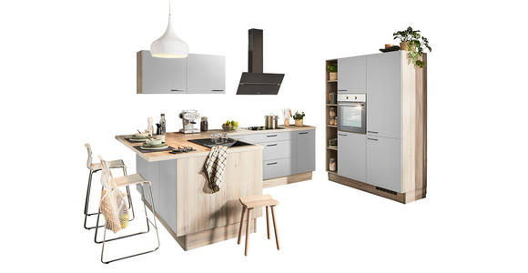 ECKKÜCHE  in Hellgrau, Tannenholzfarben  - Tannenholzfarben/Hellgrau, Design, Holzwerkstoff/Metall (121,6/280/150cm) - Xora