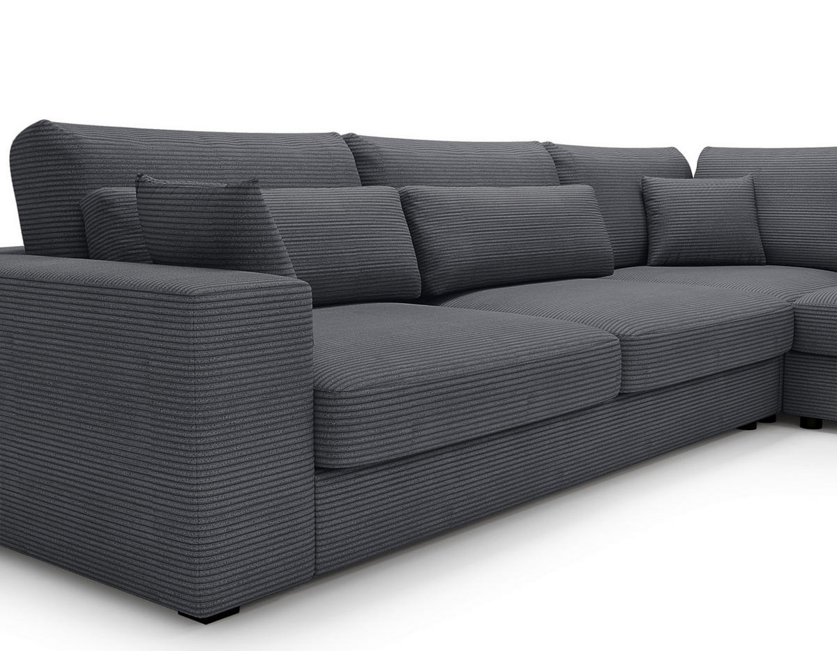 ECKSOFA in Cord Graphitfarben  - Schwarz/Graphitfarben, Konventionell, Kunststoff/Textil (314/250cm) - Carryhome