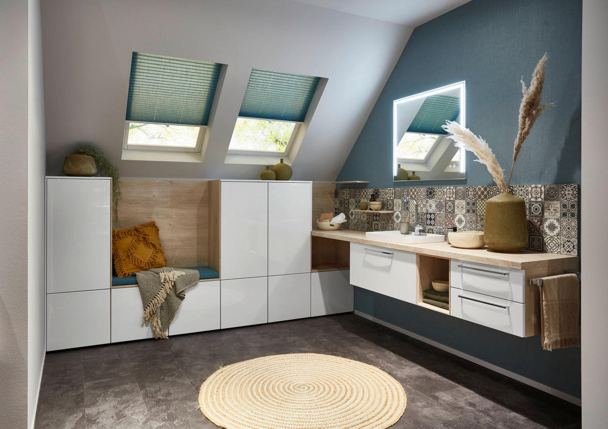 BADEZIMMER 3-teilig  in 81 cm  - Edelstahlfarben/Weiß Hochglanz, MODERN, Holzwerkstoff/Stein (81cm) - Nobilia