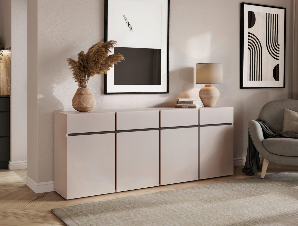 SIDEBOARD  200/79,6/39,8 cm 4 Schublade(n)  - Kaschmir/Schwarz, Design, Holzwerkstoff/Kunststoff (200/79,6/39,8cm) - Xora