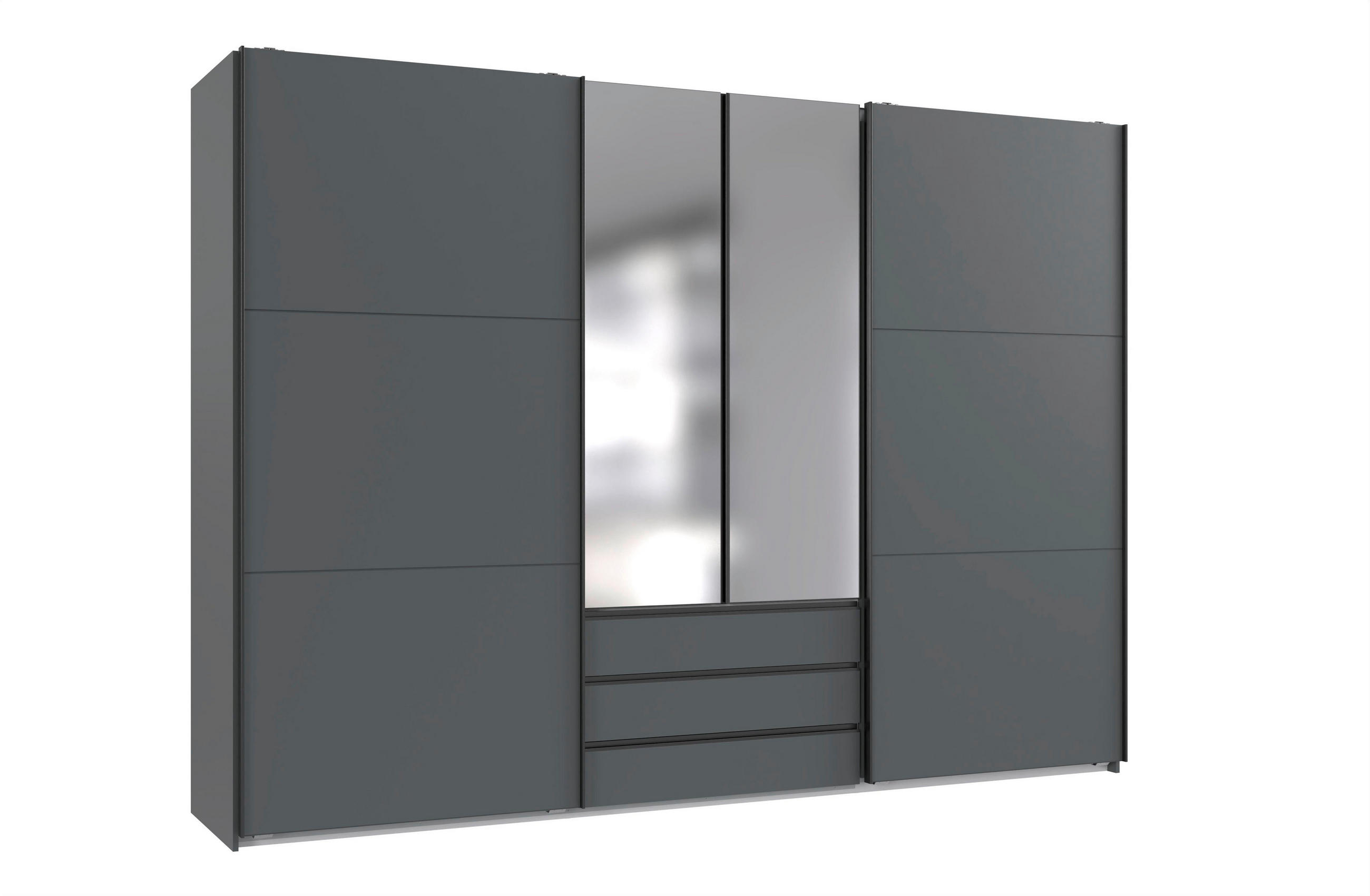 SCHWEBETÜRENSCHRANK  in Graphitfarben  - Schwarz/Graphitfarben, MODERN, Glas/Holzwerkstoff (300/216/65cm) - P & B