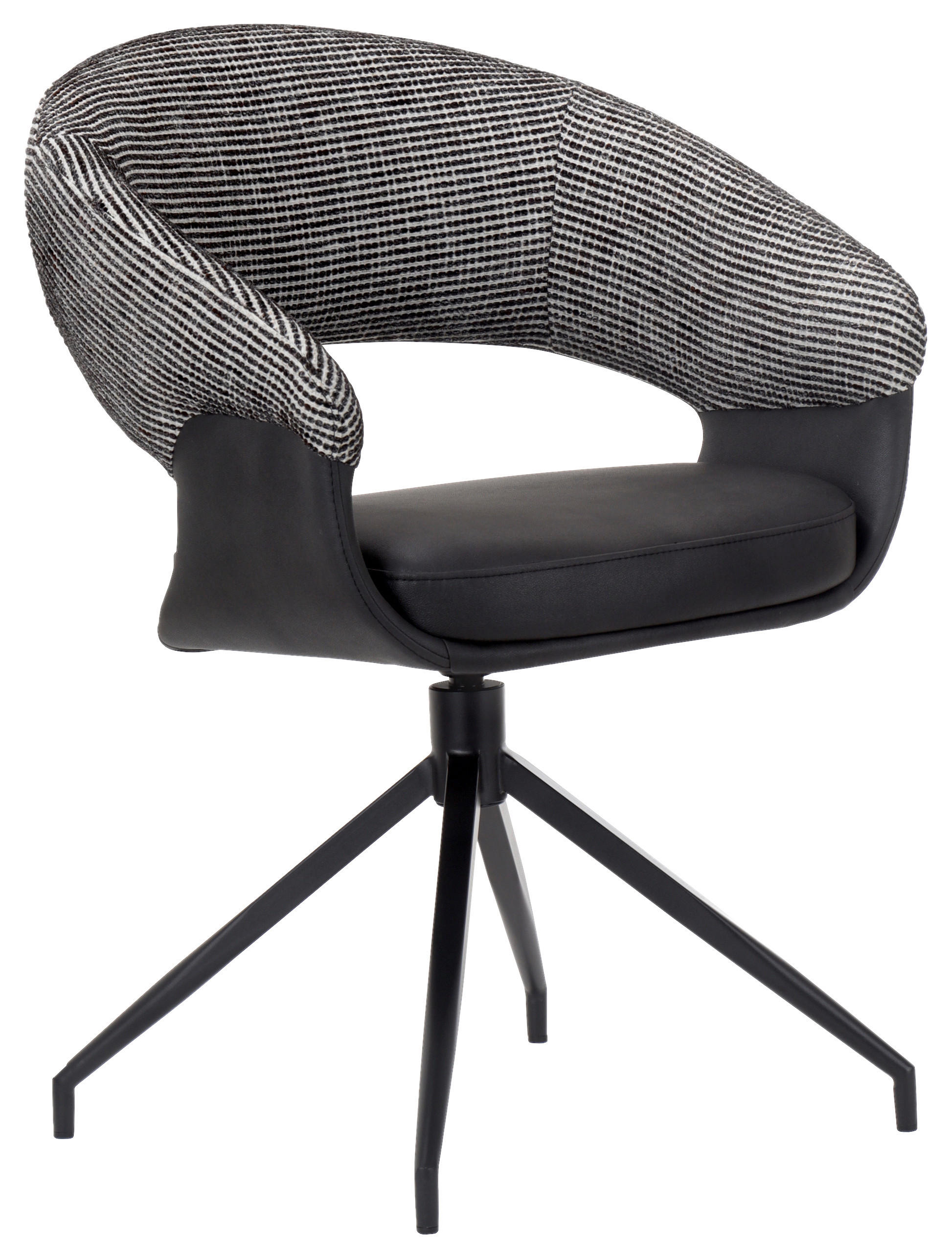 ARMLEHNSTUHL , Sitzfläche 360° drehbar, automatische Rückholfunktion , Mikrofaser, Webstoff  - Schwarz/Weiß, Design, Textil/Metall (60/83/62cm) - Novel