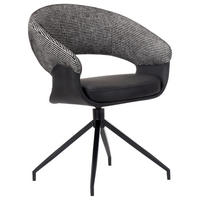 ARMLEHNSTUHL , Sitzfläche 360° drehbar, automatische Rückholfunktion , Mikrofaser, Webstoff  - Schwarz/Weiß, Design, Textil/Metall (60/83/62cm) - Novel