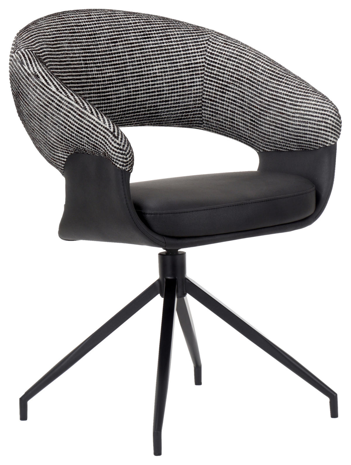 ARMLEHNSTUHL , Sitzfläche 360° drehbar, automatische Rückholfunktion , Mikrofaser, Webstoff  - Schwarz/Weiß, Design, Textil/Metall (60/83/62cm) - Novel