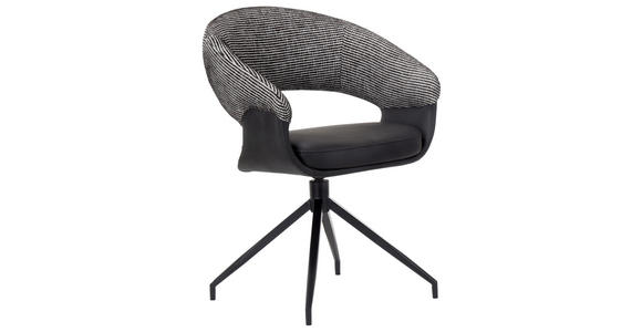 ARMLEHNSTUHL  Sitzfläche 360° drehbar, automatische Rückholfunktion Webstoff, Mikrofaser  - Schwarz/Weiß, Design, Textil/Metall (60/83/62cm) - Novel
