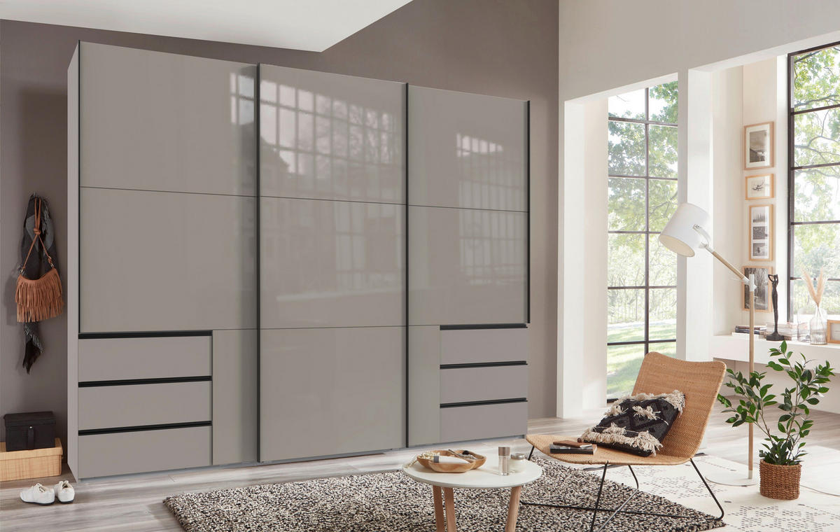 SCHWEBETÜRENSCHRANK in Sahara  - Schwarz/Sahara, Konventionell, Glas/Holzwerkstoff (300/236/65cm) - Hom`in