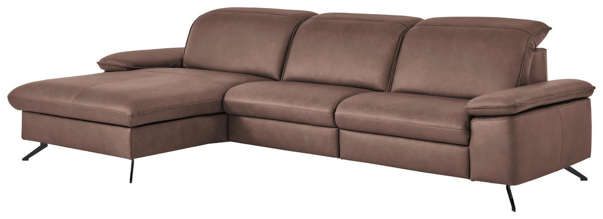 ECKSOFA Echtleder Rotbraun  - Rotbraun/Schwarz, Design, Leder/Metall (169/307cm) - Beldomo Premium