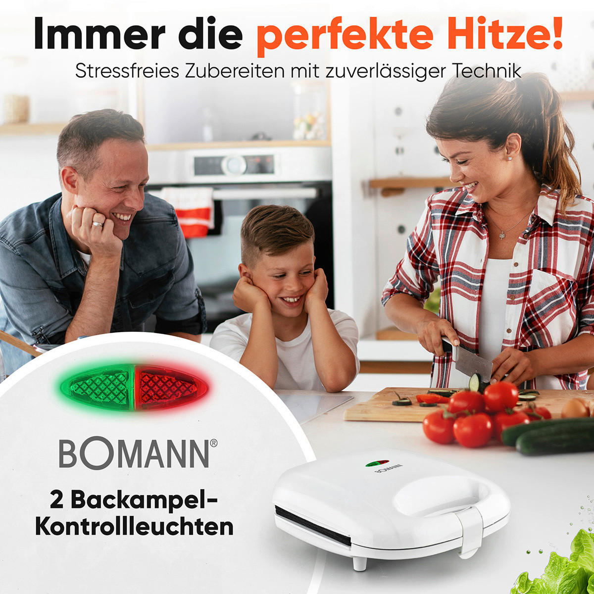 SANDWICHTOASTER  - Weiß, Basics, Kunststoff/Metall (22.7/8.3/20.7cm) - Bomann