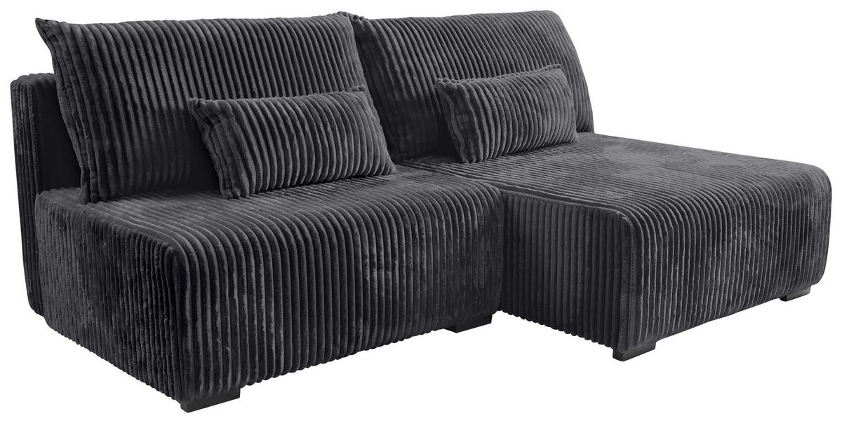ECKSOFA in Cord Schwarz  - Schwarz, Modern, Holz/Textil (210/145cm) - MID.YOU