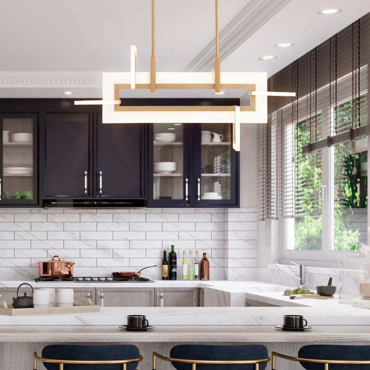 LED-HÄNGELEUCHTE    - Goldfarben, Design, Kunststoff/Metall (47,5/84/14cm) - Elstead Lighting