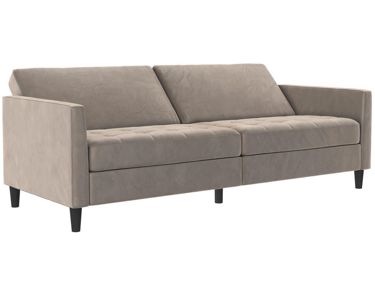 SCHLAFSOFA Velours Taupe  - Taupe/Schwarz, Basics, Kunststoff/Textil (207/86/86cm) - Livetastic