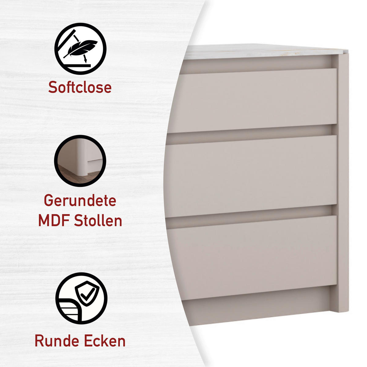 SCHUBKASTENUNTERSCHRANK 103,2/91,9/60 cm  in Weiß, Kaschmir  - Kaschmir/Weiß, MODERN, Holzwerkstoff (103,2/91,9/60cm) - home24