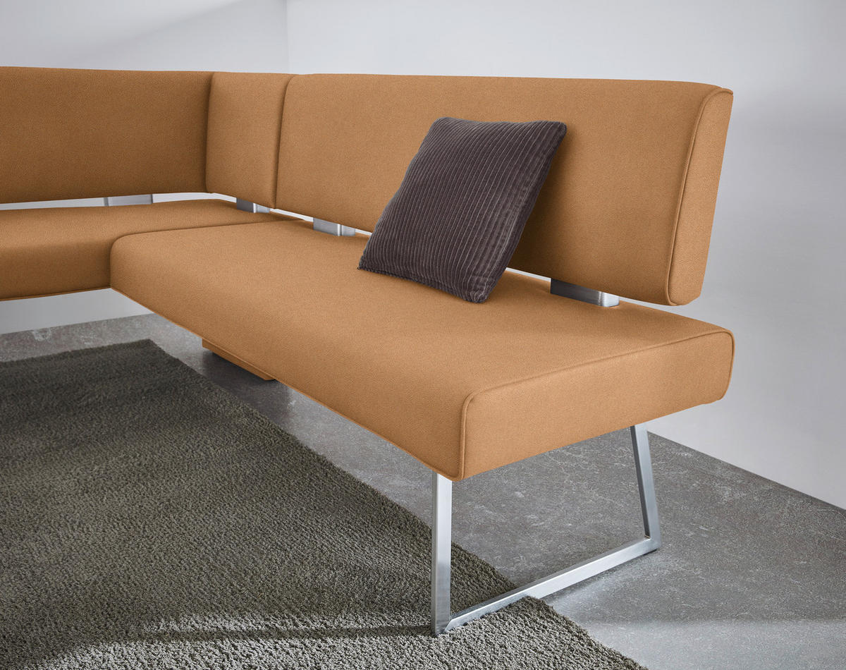 ECKBANK in Metall, Textil Edelstahlfarben, Cognac  - Edelstahlfarben/Cognac, Design, Textil/Metall (160/185cm) - Dieter Knoll