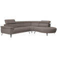 ECKSOFA Graubraun Velours  - Graubraun/Schwarz, Design, Textil/Metall (299/264cm) - Novel