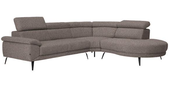 ECKSOFA Graubraun Velours - Graubraun/Schwarz, Design, Textil/Metall (299/264cm) - Novel