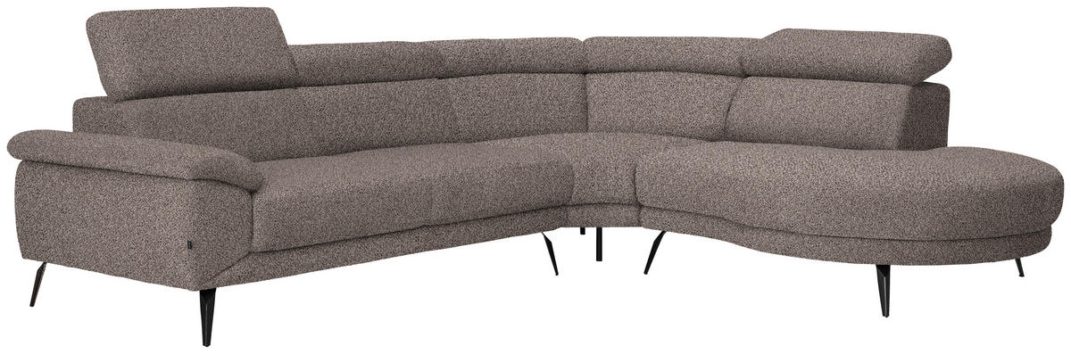 ECKSOFA Graubraun Velours  - Graubraun/Schwarz, Design, Textil/Metall (299/264cm) - Novel